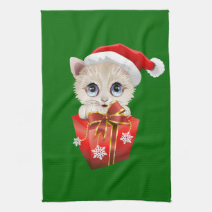 Linge De Cuisine Kitten Noël Père Noël avec cadeau