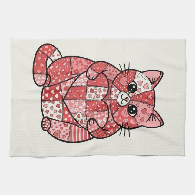 Linge De Cuisine Kitten Patchwork Caprice Tenant un Coeur d'Art (Horizontal)