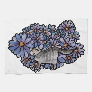 Linge De Cuisine Kitty Chat Purple Daisées Gris Chat Art Gris Chats