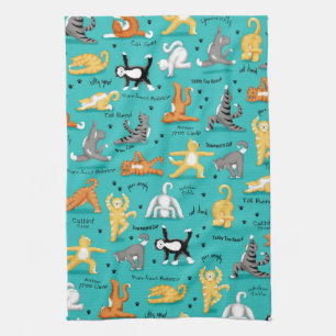 Linge De Cuisine Kitty Chat Yoga Poses coloré Turquoise Bleu amusan