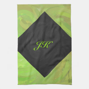 Linge De Cuisine Kiwi Bash Vert et noir Monogramme