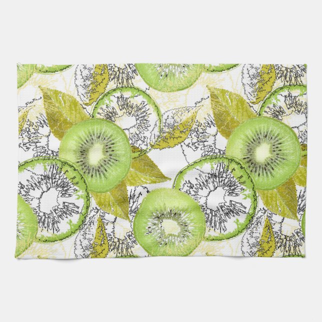 Linge De Cuisine Kiwi, fruité, vert et blanc, frais, juteux, blanc (Horizontal)