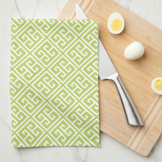 Linge De Cuisine Kiwi Green Motif grec (Quart Plié)