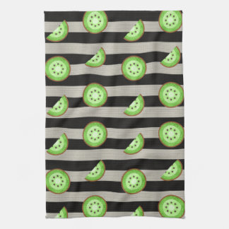 Linge De Cuisine Kiwi Moderne Bandes Noires et Blanches