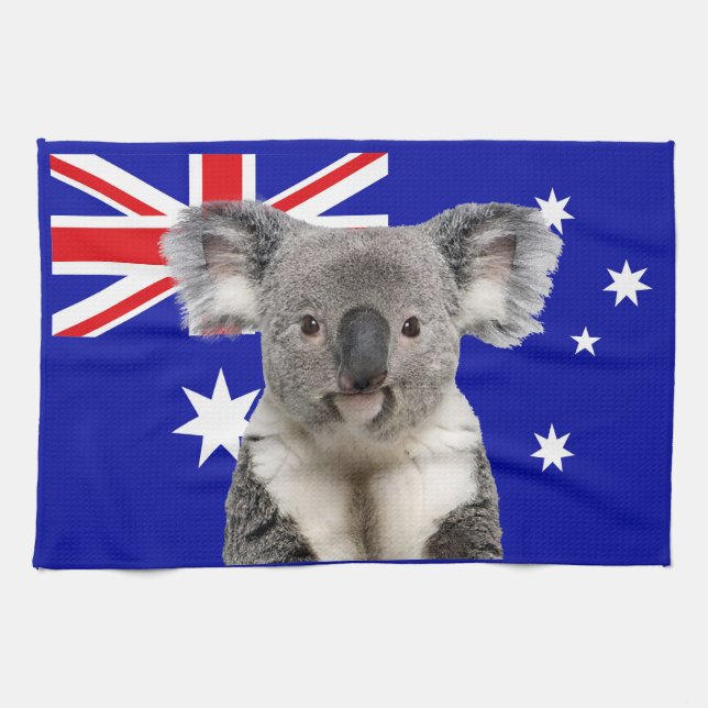Linge De Cuisine Koala avec fond de drapeau australien     (Horizontal)