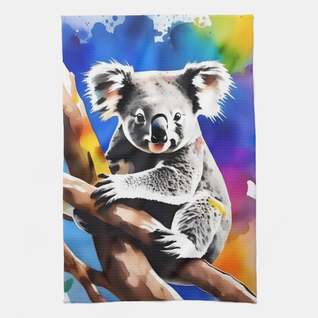 Linge De Cuisine Koala Coloré Éclaboussure Aquarelle, (Vertical)