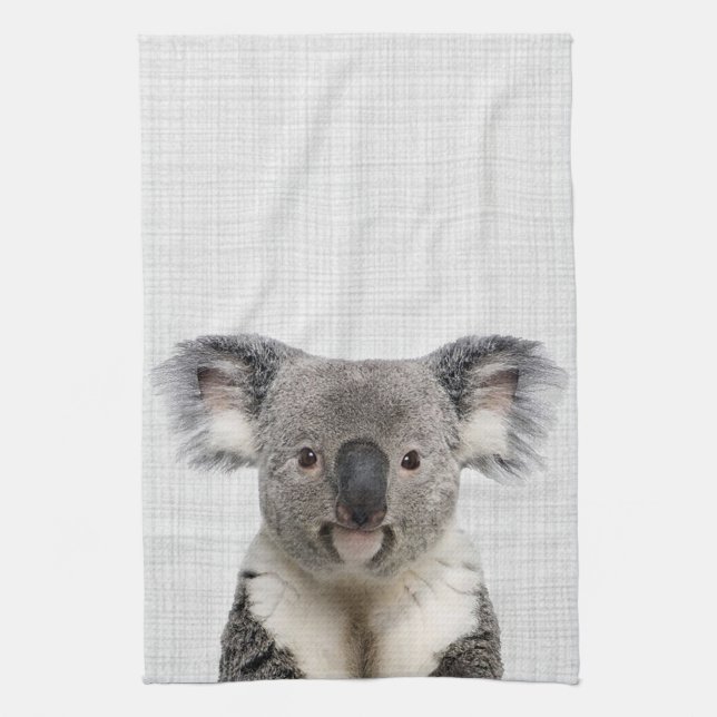 Linge De Cuisine Koala sur fond de lin gris    (Vertical)
