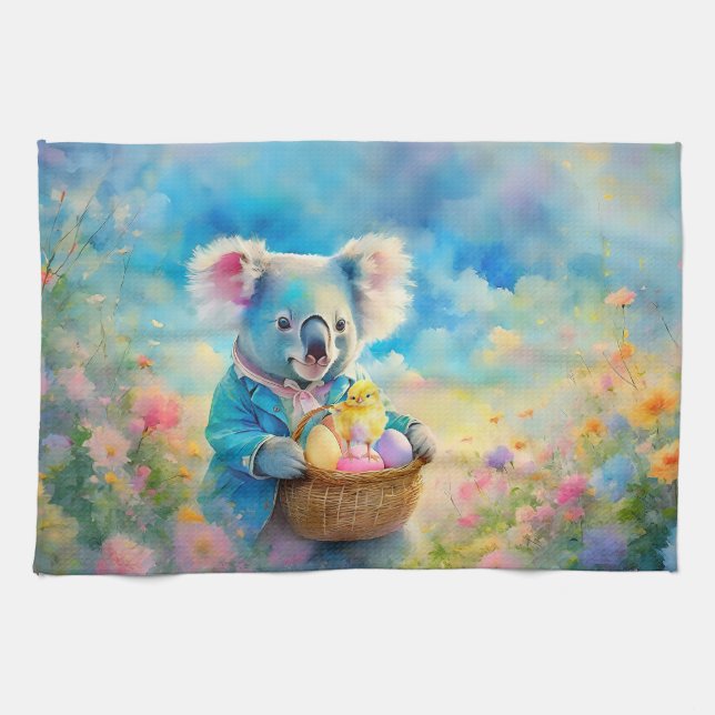 Linge De Cuisine Koala tenant un panier d'œufs de Pâques (Horizontal)