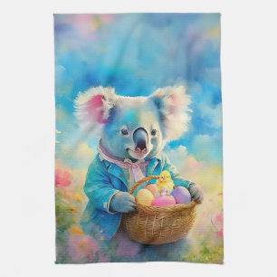 Linge De Cuisine Koala tenant un panier d'œufs de Pâques