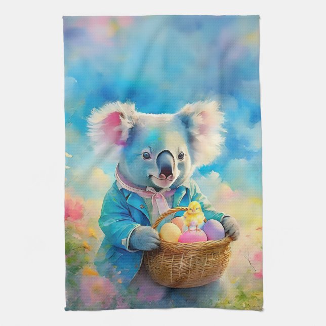 Linge De Cuisine Koala tenant un panier d'œufs de Pâques (Vertical)