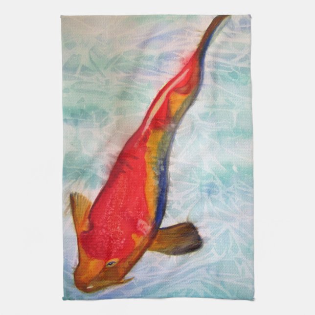 Linge De Cuisine Kohaku Koi aquarelle art Poisson japonais (Vertical)