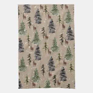 Linge De Cuisine Kraft Natural Winter Woodland Snowy Spruce & Stade