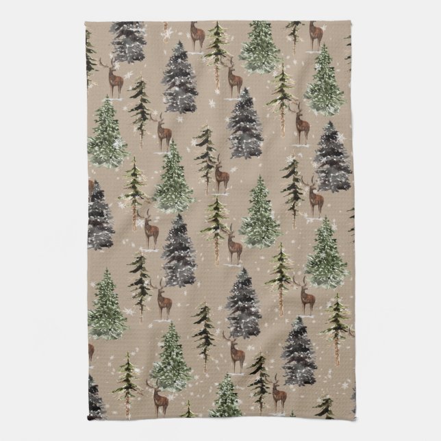 Linge De Cuisine Kraft Natural Winter Woodland Snowy Spruce & Stade (Vertical)