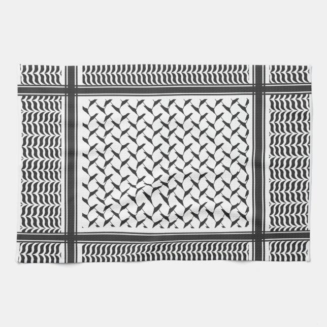 Linge De Cuisine Kuffiya en Jordanie noir et blanc (Horizontal)