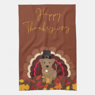 Linge De Cuisine La dinde de chien de Thanksgiving avec sa serviett