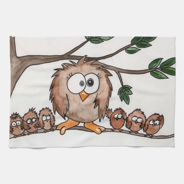 Linge De Cuisine La famille de hibou (Horizontal)