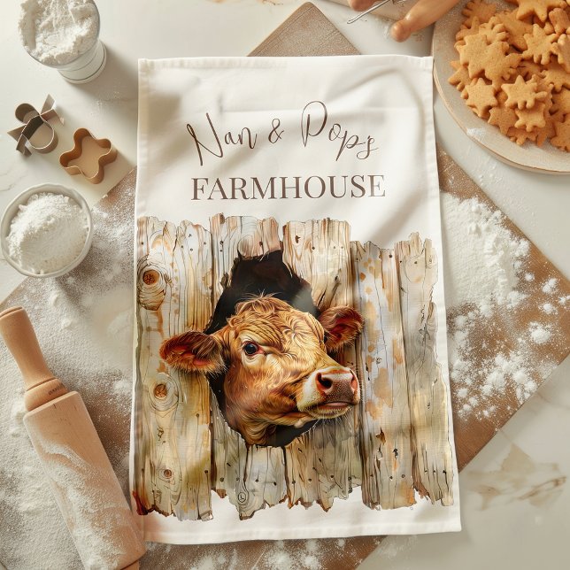 Linge De Cuisine La ferme mignonne de Nan & Pop's avec vache (Créateur téléchargé)