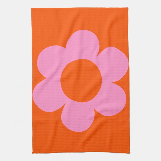 Linge De Cuisine La Fleur 01 Retro Floral Orange Pink Preppy Flower (Vertical)