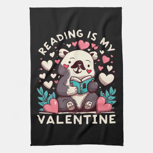 Linge De Cuisine La lecture est ma Saint-Valentin (Vertical)