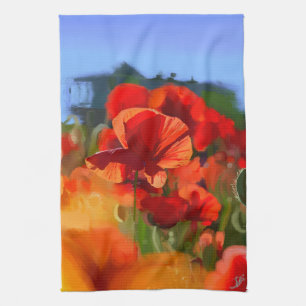 Linge De Cuisine La maison aux coquelicots - peinture à l'huile