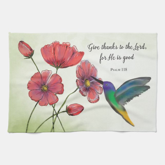 Linge De Cuisine La pensée religieuse de vous Fleurs avec Colibri (Horizontal)