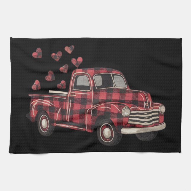Linge De Cuisine La Saint-Valentin Camion Drôle Buffalo Plaid Léopa (Horizontal)