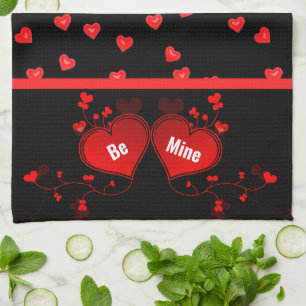 Linge De Cuisine La Saint-Valentin Cœurs rouges sur fond noir
