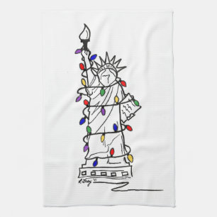 Linge De Cuisine La statue de la Liberté de New York illuminent Noë