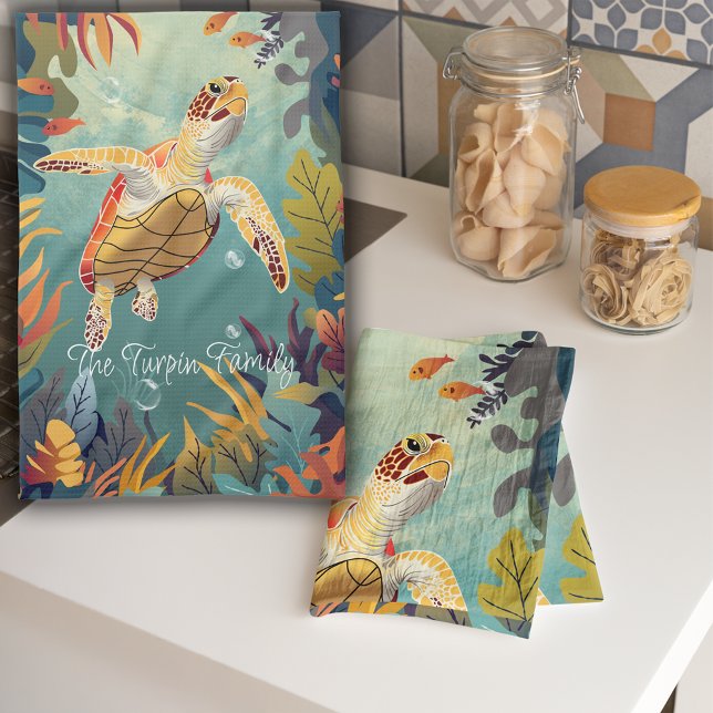 Linge De Cuisine La Tortue Verte Nage L'Océan Pacifique (Créateur téléchargé)
