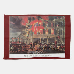 Linge De Cuisine La vie d'un pompier, pompiers vintage luttant cont