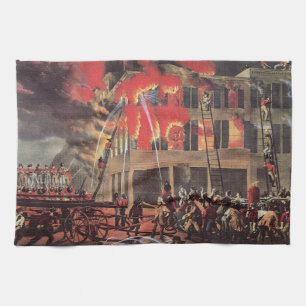 Linge De Cuisine La vie d'un pompier, pompiers vintage luttant cont