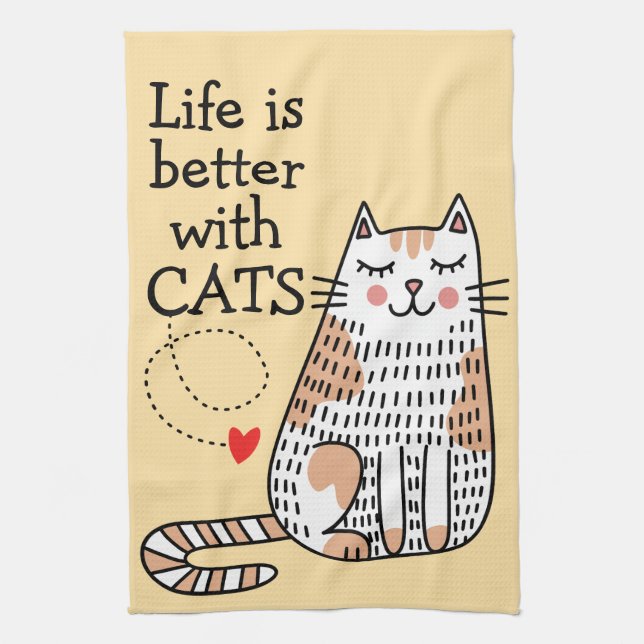 Linge De Cuisine La vie est meilleure avec des chats Doodle (Vertical)