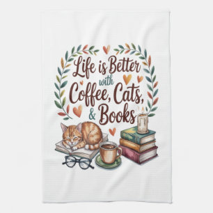 Linge De Cuisine La vie est meilleure avec du café, des chats et de