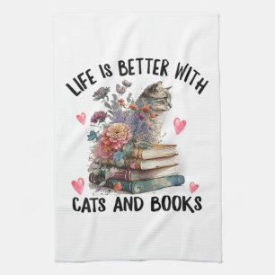 Linge De Cuisine La vie est meilleure avec les chats et les livres 