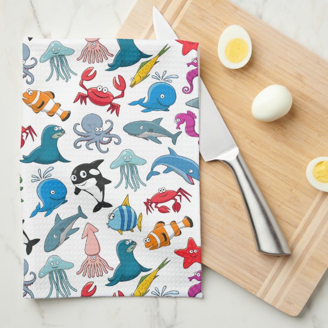 Linge De Cuisine La vie marine (Quart Plié)