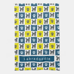 Linge De Cuisine Labradoodle Chien & Paw Yellow & Blue Grid Tea Ser
