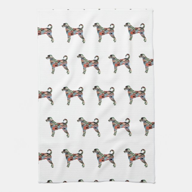 Linge De Cuisine Labradoodle Chien race Silhouette Geo Plaid (Vertical)