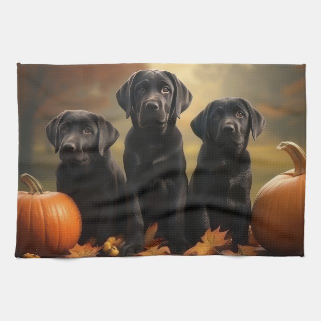 Linge De Cuisine Labrador chiot Automne Délice Citrouille  (Horizontal)