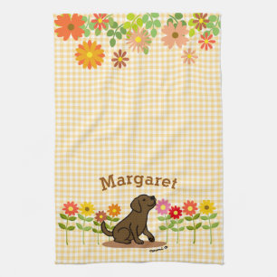 Linge De Cuisine Labrador chocolat personnalisé et de nombreuses fl