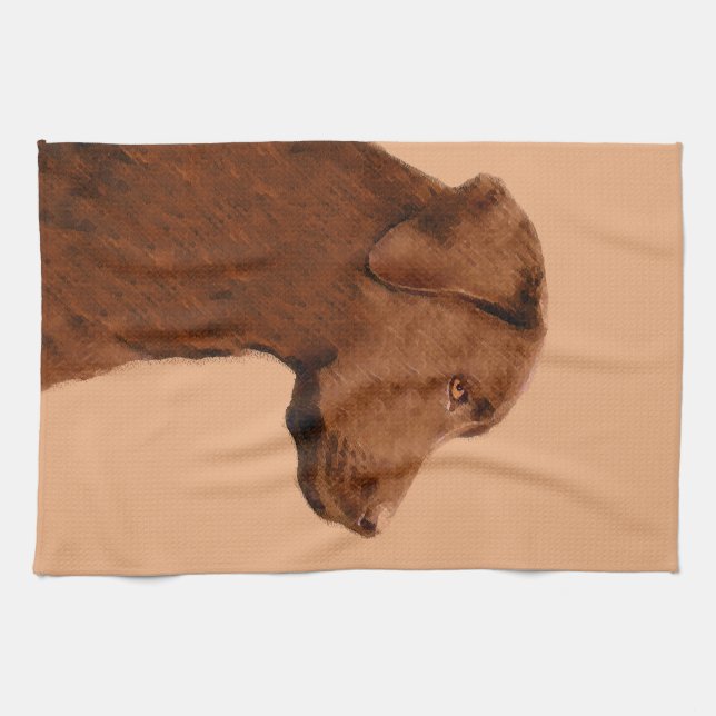 Linge De Cuisine Labrador Retriever (Chocolat) Peinture - Chien Art (Horizontal)