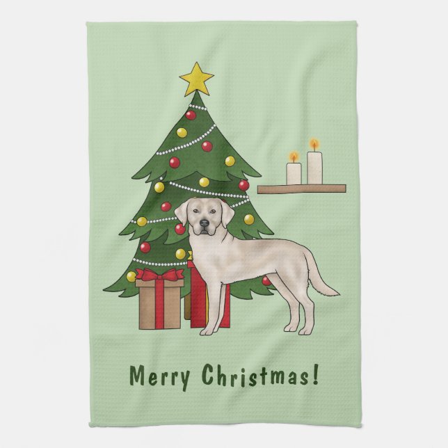 Linge De Cuisine Labrador Retriever crème avec arbre de Noël (Vertical)