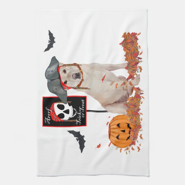 Linge De Cuisine Labrador Retriever jaune Halloween (Vertical)