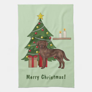 Linge De Cuisine Labrador Retriever Marron Chien Avec Sapin de Noël