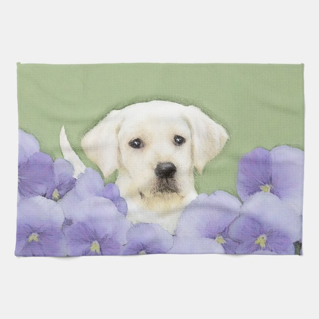 Linge De Cuisine Labrador Retriever Puppy Painting Original Chien A (Horizontal)