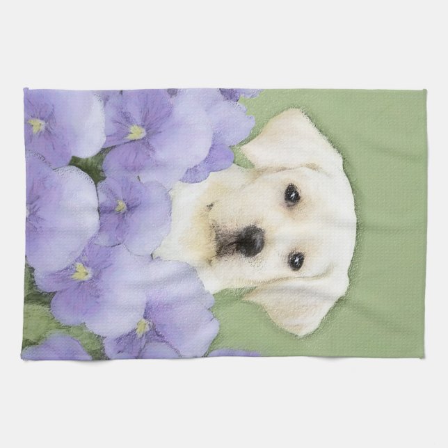 Linge De Cuisine Labrador Retriever Puppy Painting Original Chien A (Horizontal)
