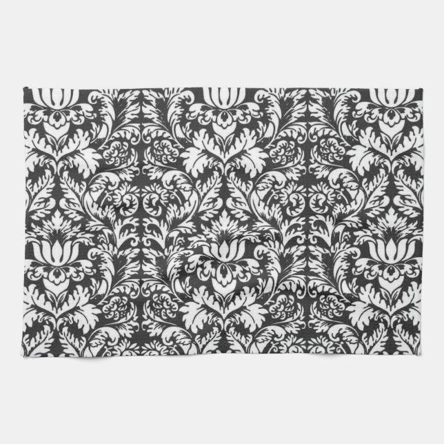 Linge De Cuisine Lace noir blanc Damas Brocade (Horizontal)