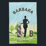 Linge De Cuisine Lady Golfer Golf Course Nom personnalisé Monogramm<br><div class="desc">Une serviette de golf unique sur mesure pour amoureux du golf - fait avec goût - prêt à courir le terrain - pittoresque - golfeur en action - et personnalisez avec un monogramme personnalisé à deux tons ainsi que leur nom. C'est un grand cadeau pour toutes les amatrices de golf...</div>