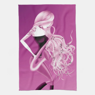 Linge De Cuisine Lady Saxophonist Pink Tea Towel