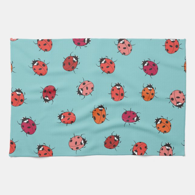 Linge De Cuisine Ladybugs, arrière - plan bleu, charmant patte sans (Horizontal)