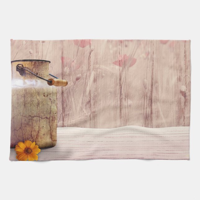 Linge De Cuisine Lait rustique peut style rustique sur bois (Horizontal)
